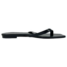 Aeyde Square-Toe Thong Slide Flat Sandals in Black Leather Black