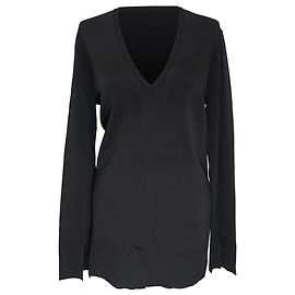 Theory Britona V-Ausschnitt Langarmpullover aus schwarzer Rayon Schwarz