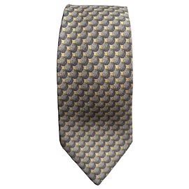 Hermès Silk Tie with Golf Ball Pattern Grey Yellow