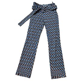 Prada Calça Larga Estampada em Viscose Marrom Branco Azul
