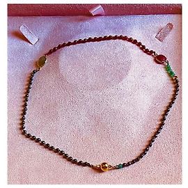 Autre Marque Multi-strand Beaded Gemstone Necklace with Gold Clasp Red Golden Other Green