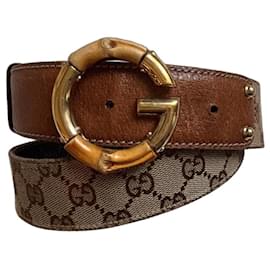 Cinto Gucci GG Supreme e Bambu Marrom Monograma