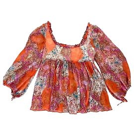 Etro Orange Silk Paisley Print Blouse Brown Pink White Blue Orange