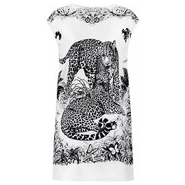Robe courte en soie Hermès "Jungle Love" Noir Blanc