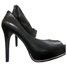 Guess Black Leather Open-Toe Platform Pumps Black