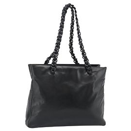 PRADA Plastic Chain Tote Bag Leather Black Silver Auth bs35453 Black Silvery