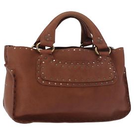 Céline Bolsa CELINE Boogie Hand Bag Couro Marrom Auth 183952A Marrom