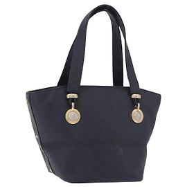 Bolsa de mão VERSACE em couro azul marinho e dourado Auth bs35368 Dourado Azul marinho