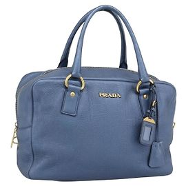 Borsa PRADA in pelle blu e oro Auth 183765V Blu D'oro