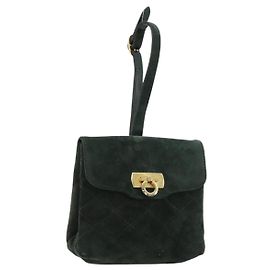 Sac à main Salvatore Ferragamo Gancini en daim vert et or Auth 182928 Doré Vert