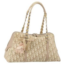 Bolsa Christian Dior Trotter Canvas Romantic PVC Bege Prata Auth 182103 Prata Bege