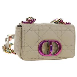 Borsa Christian Dior Caro Micro Chain Canage in pelle di agnello beige oro Auth 182573SAM Beige D'oro