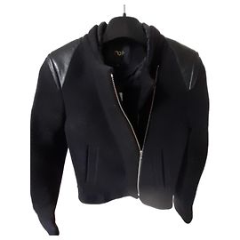 Maje Black Wool and Leather Short Jacket Black
