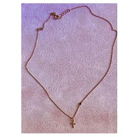 Autre Marque Collana Croce Placcata Oro Rosa con Pietra Nera D'oro