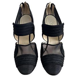 Chanel Escarpins en daim noir et résille Noir