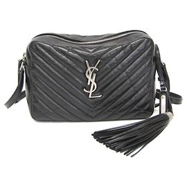 Saint Laurent Lou V-stitch Leather Shoulder Bag Black