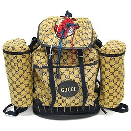 Gucci GG Canvas Heart Patch Backpack Yellow Navy blue
