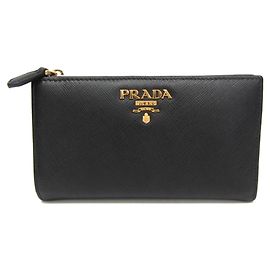 Cartera media de cuero Prada Saffiano Triangle 1ML009 para mujer Negro