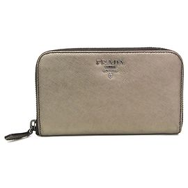 Prada Saffiano Metal Round Zip Wallet Golden