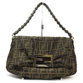 FENDI Mia Zucca Mamma Bucket Chain Shoulder Bag Marron Marron foncé