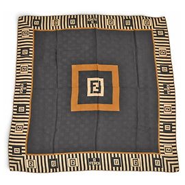Sciarpa in seta Fendi beige e nera Nero Beige