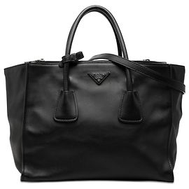 Borsa satchel Prada Black Glace Calf Twin Pocket Double Handle Nero