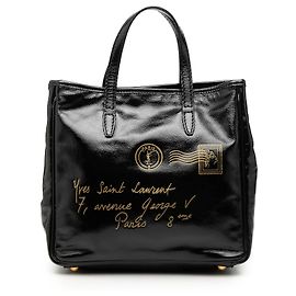 Saint Laurent Black Small Textured Patent Y Mail Tote Black