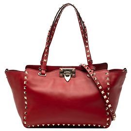Sac Valentino Red Small Leather Rockstud Trapeze Rouge
