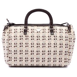 Bolsa Prada de lona marrom com laço e alça clochette Marrom Bege