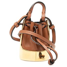 LOEWE Brown Leather Balloon Bag Pendant Necklace Brown