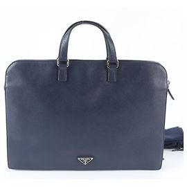 Borsa a mano in pelle con logo triangolo Saffiano di Prada Blu navy