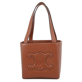 Céline Celine Cuile Triomphe Cube Leather Handbag Brown