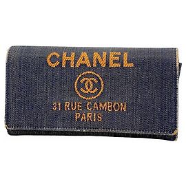 Chanel Deauville Long Wallet in Denim Black Orange
