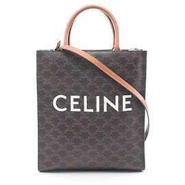 Céline Celine Small Vertical Cabas Triomphe Bolsa Tote 2-Way Marrom Preto