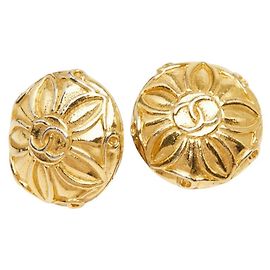 Boucles d'oreilles clip Chanel Coco Mark Motif Fleur Doré