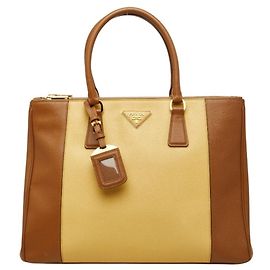 Sac à main Prada Galleria Large Triangle Logo Plate Marron Jaune