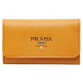 Prada Yellow Saffiano Leather Key Case Yellow