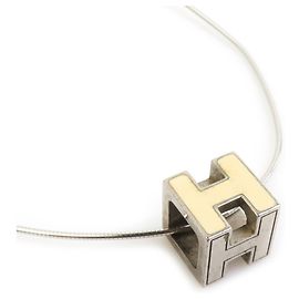 Hermès Colar Hermes H Cube Cage d'H em metal e esmalte Prata Fora de branco