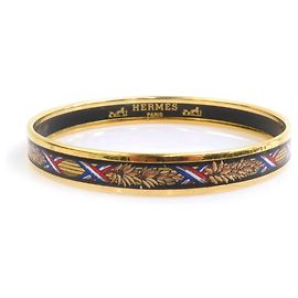 Hermès Bracelet jonc en émail noir et or Hermes Noir Doré