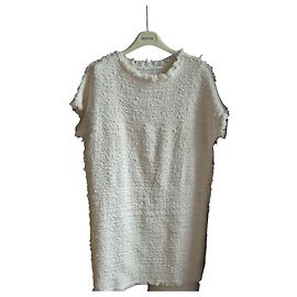 Vestido de verão Pomandère em tweed bouclé ecru Cru