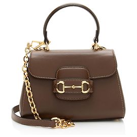 Gucci Leather Horsebit 1955 Mini Chain Top Handle Brown