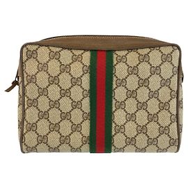 Clutch in tela GG Supreme e pelle Gucci Marrone
