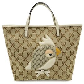 Borsa Tote GG Canvas Zoo Parrot per bambini Gucci Marrone Beige