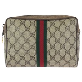 Gucci GG Supreme Canvas Clutch Bag Brown Beige