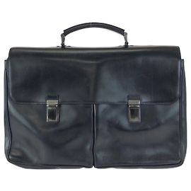 Prada Black Leather Briefcase Business Bag Black
