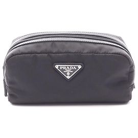 Pochette Prada in nylon e pelle Saffiano con logo triangolo Nero