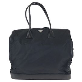 Tote de nylon e couro Tessuto com logo Prada Preto