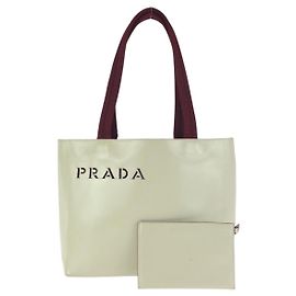 Prada Leather Logo Shoulder Tote Bag Brown Beige