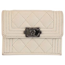 Chanel Boy Leather Compact Wallet White
