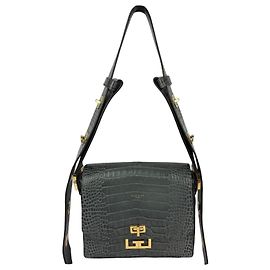 Bolso bandolera Eden Medium de cuero con relieve de cocodrilo gris tormenta Givenchy Gris